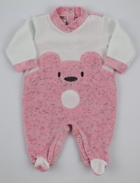 Chenille baby footie image of the melange bear. Colour pink, size 3-6 months