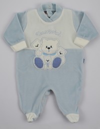 Baby footie image in chenille very tender. Colour light blue, size 0-1 month
