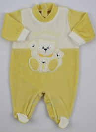 Baby footie image in chenille very tender. Colour yellow, size 1-3 months