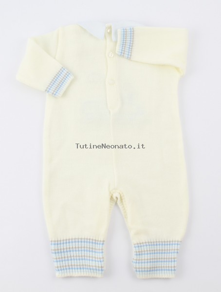 Picture baby footie mixed wool train. Colour creamy white, size 1-3 months 3