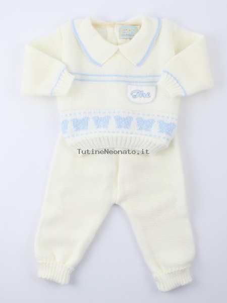 Picture baby outfit mixed wool. Colour light blue, size 1-3 months Light blue Size 1-3 months