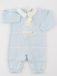 Baby footie mixed wool snowboard picture. Colour light blue, size 0-1 month
