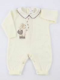 Baby footie image mixed wool climber. Colour creamy white, size 0-1 month