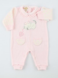 Picture baby footie mixed wool kitten. Colour pink, size 1-3 months