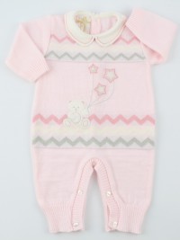 Picture baby footie mixed wool baby bear with stars. Colour pink, size 0-1 month