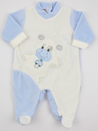 Picture baby footie chenille cow cow. Colour light blue, size 1-3 months