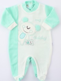 Baby image footie chenille bear teddy. Colour green, size 1-3 months
