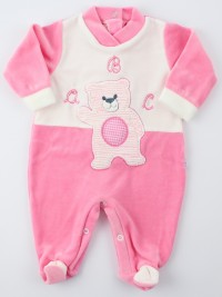 Image baby footie chenille baby bear a b c. Colour coral pink, size 6-9 months
