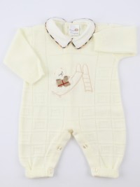 Image baby footie mixed wool baby bear and slide. Colour creamy white, size 0-1 month
