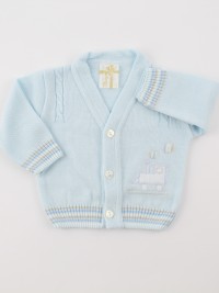 Picture accompanied by a jacket mixed with locomotive wool. Colour light blue, size 0-1 month