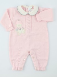 Picture baby footie mixed wool baby bear skies. Colour pink, size 0-1 month