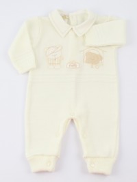 Image baby footie mixed wool baby bear and dog. Colour creamy white, size 0-1 month