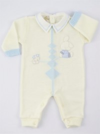 Picture baby footie mixed wool rabbit and dog. Colour creamy white, size 1-3 months