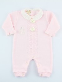 Picture baby footie mixed wool kitten and rosellas. Colour pink, size 0-1 month
