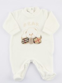 Image baby footie chenille Scottish bear. Colour creamy white, size 3-6 months