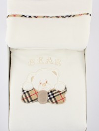 Picture of bear chenille cradle cover. Colour creamy white, one size