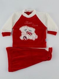 Baby footie outfit image in chenille sweet love. Colour red, size 0-1 month