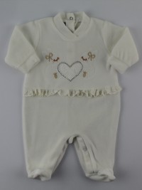 Image baby footie chenille lace and rhinestone. Colour creamy white, size 1-3 months