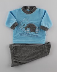 Picture baby footie outfit in chenille winter time. Colour turquoise, size 1-3 months