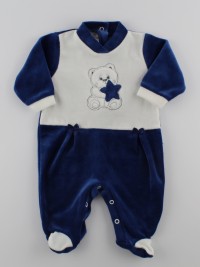 Picture baby footie in chenille baby bear and star. Colour blue, size 3-6 months