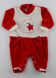 Picture baby footie in chenille baby bear and star. Colour red, size 3-6 months