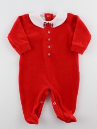 Picture baby footie in chenille bow tie. Colour red, size 3-6 months