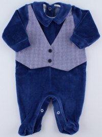 Image baby footie chenille vest fabric. Colour blue, size 0-1 month