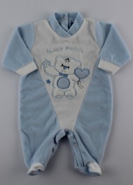Picture baby footie chenille my friends. Colour light blue, size 1-3 months