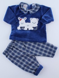 Picture baby footie outfit in chenille friends in partying. Colour blue, size 1-3 months