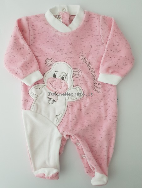 Picture baby footie chenille cow cow muuuu!. Colour pink, size 6-9 months Pink Size 6-9 months