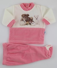 Image baby footie outfit tender puppies. Colour coral pink, size 0-1 month