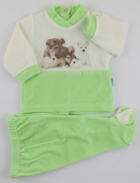 Image baby footie outfit tender puppies. Colour pistacchio green, size 0-1 month