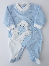 Picture baby footie chenille cow cow muuuu!. Colour light blue, size 6-9 months