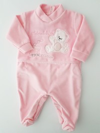 Image baby footie chenille bear and locomotive. Colour pink, size 3-6 months