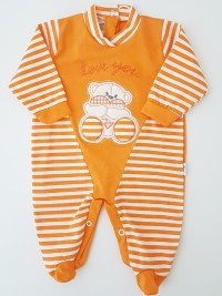 Picture baby footie love you stripes. Colour orange, size 3-6 months