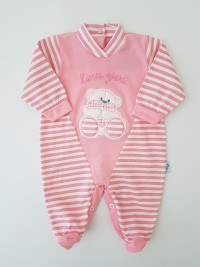 Picture baby footie love you stripes. Colour coral pink, size 1-3 months