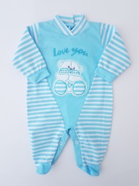 Picture baby footie love you stripes. Colour turquoise, size 3-6 months
