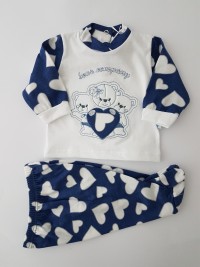Baby footie cotton outfit bears company image. Colour blue, size 3-6 months