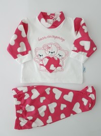 Baby footie cotton outfit bears company image. Colour coral pink, size 6-9 months