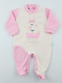 Baby footie interlock baby bear with bunny. Colour pink, size 1-3 months