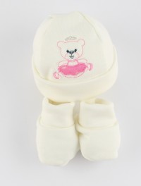 Image hat and shoes cotton ballerina. Colour coral pink, one size