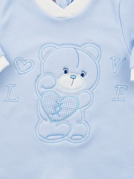 Image cotton baby footie interlock love heart. Colour light blue, size 6-9 months 3