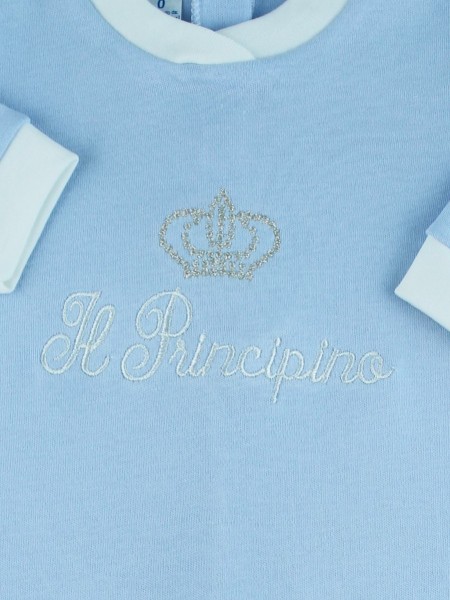 cotton baby footie interlock little princes. Colour light blue, size 00 2