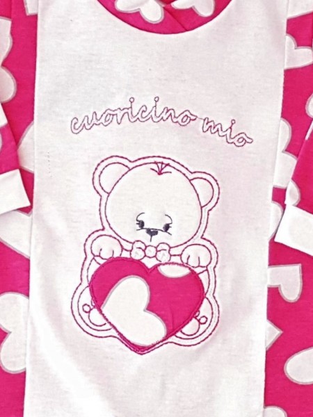 Picture cotton baby footie jersey baby bear little heart mine. Colour coral pink, size 0-1 month 2