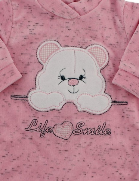 Image baby footie chenille life smile. Colour pink, size 0-1 month 2