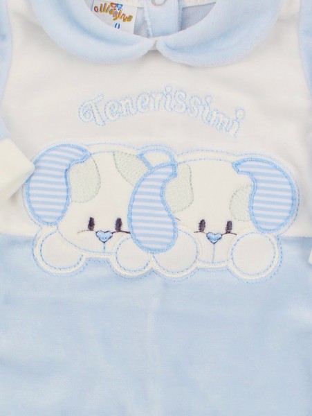 Picture baby footie chenille tender little dogs. Colour light blue, size 1-3 months 2
