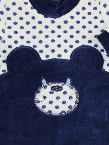 Chenille baby footie image l\'bear and polka dots. Colour blue, size 6-9 months 2