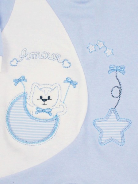 Image cotton baby footie interlock footie amour stars and moon. Colour light blue, size 0-1 month 2