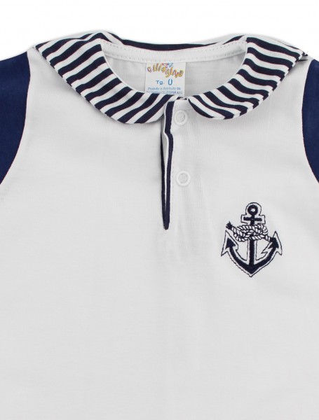 baby footie romper polo again. Colour white, size 00 2