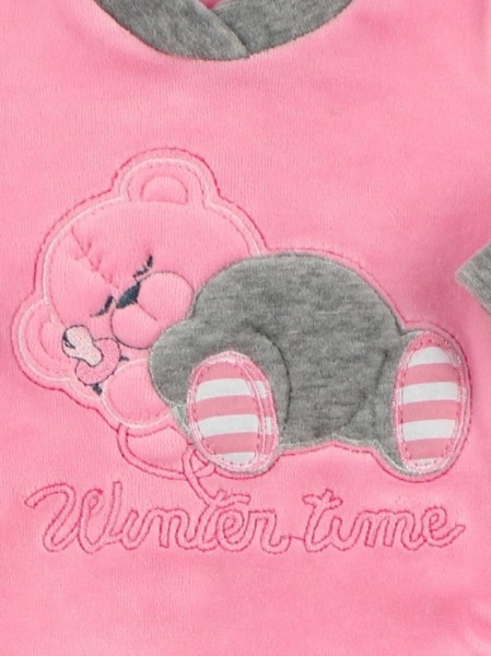 baby footie outfit in chenille winter time. Colour coral pink, size 0-1 month 2